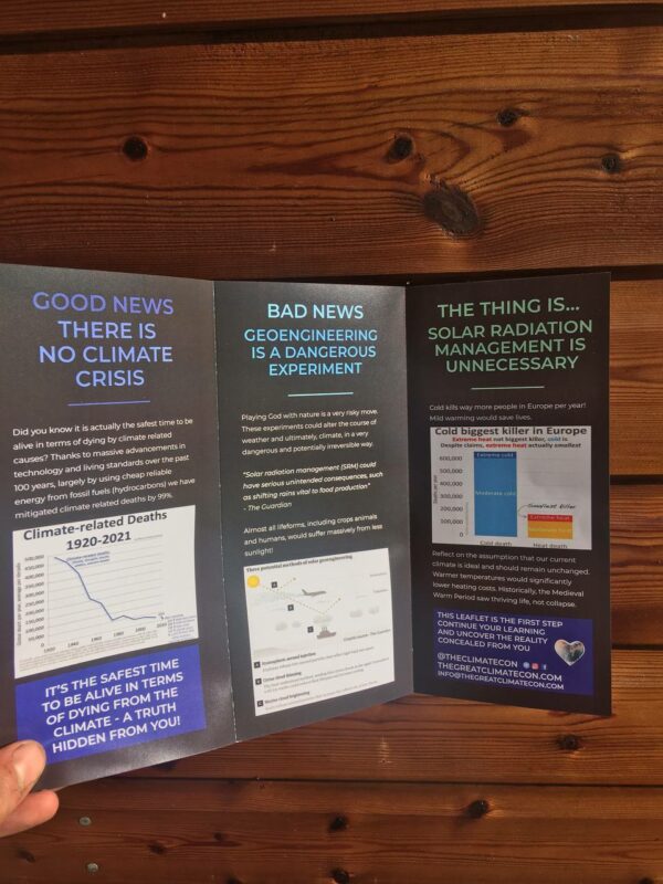 100 x Stop Solar Geoengineering A4 Trifold Professional Leaflet (Pre Order) - Image 3