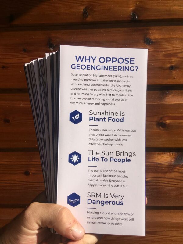 100 x Stop Solar Geoengineering A4 Trifold Professional Leaflet (Pre Order) - Image 4