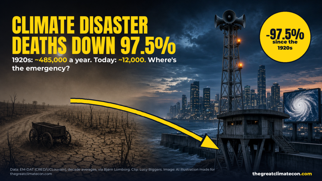 Climate disaster deaths down 97.5% since the 1920s