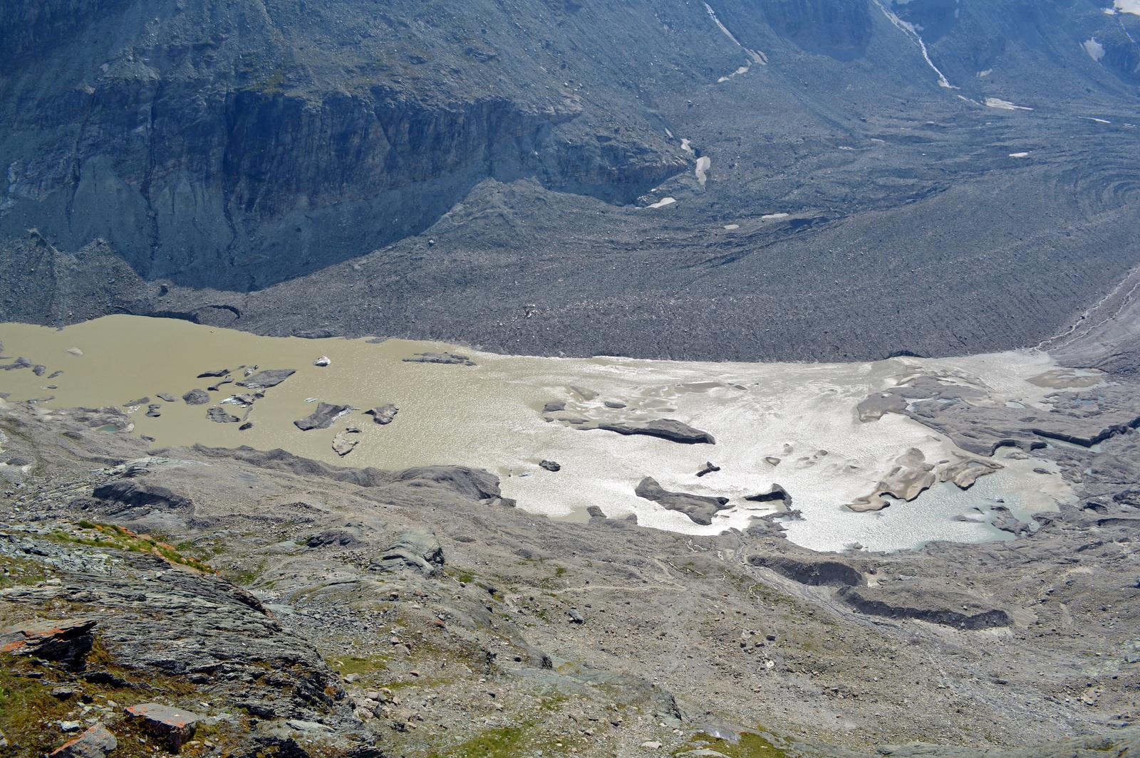 The Pasterze glacier forefield with the meltwater lake Sandersee below the Grossglockner, Austria, July 2015