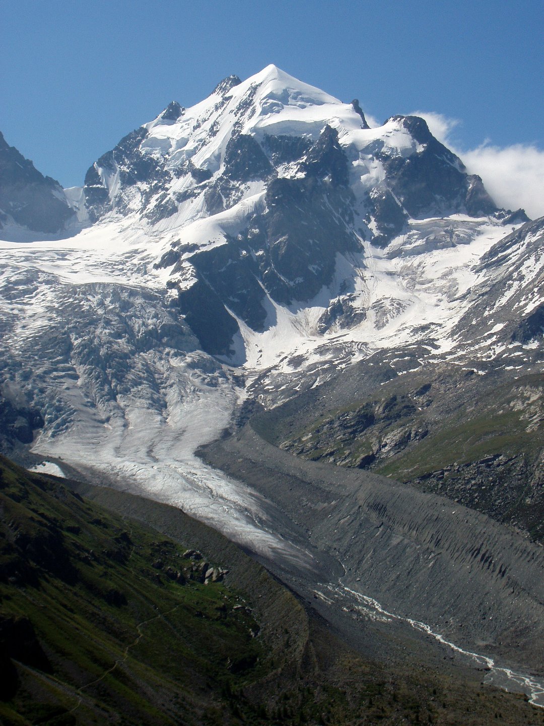 Piz Roseg with the Tschierva Glacier below it in the Bernina range, Switzerland