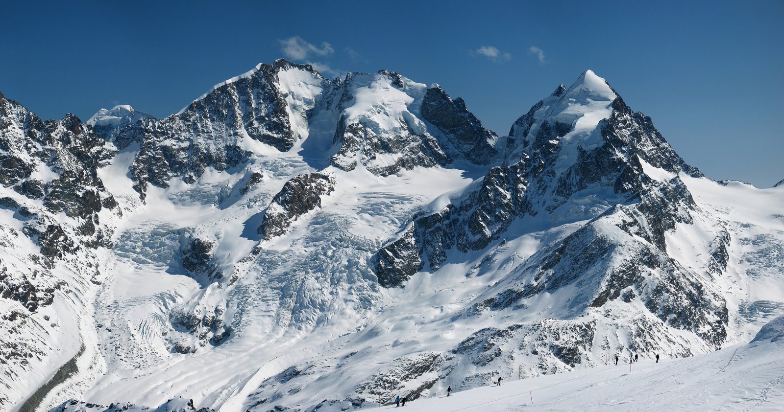 Panorama of the Tschierva Glacier and Piz Bernina seen from Piz Corvatsch, Switzerland